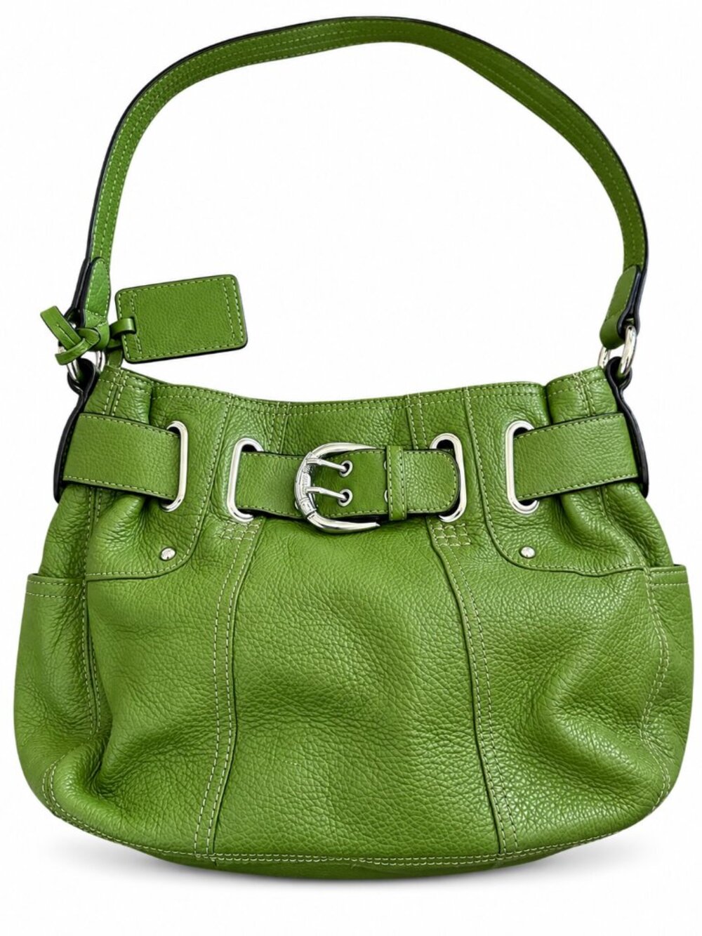 Tignanello Green Pebbled Leather Shoulder Bag Buckle Hobo Purse